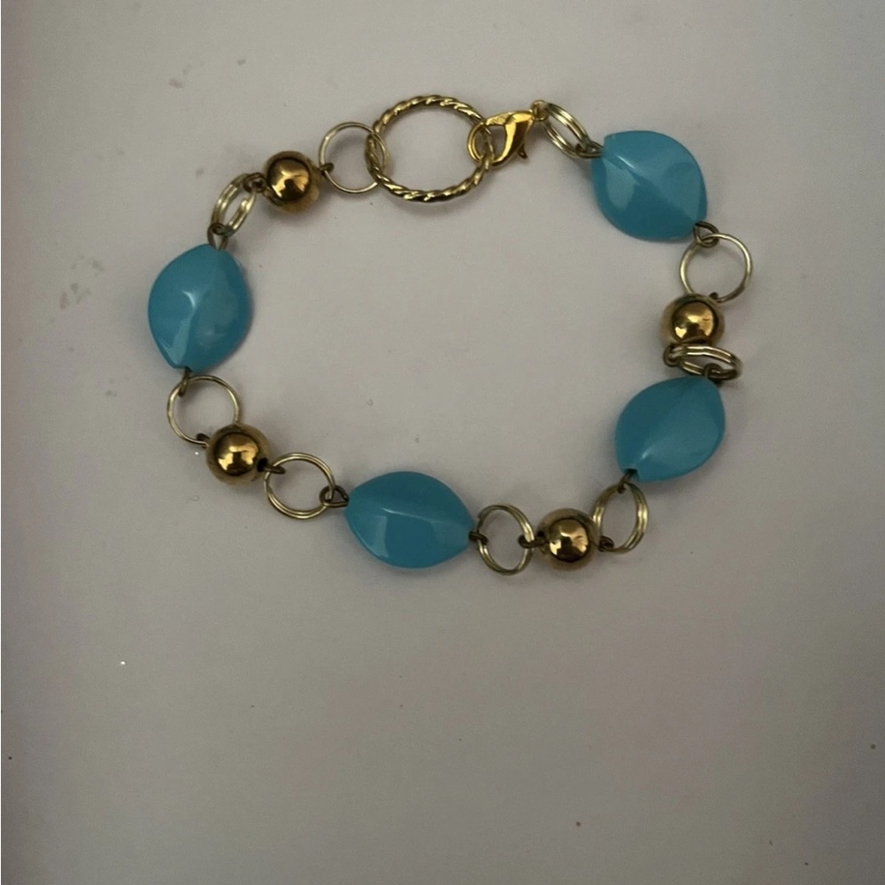 Blue and gold beaded bracelet
